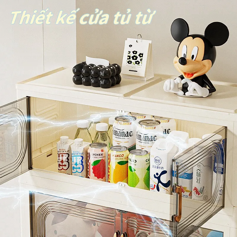 Ảnh Tủ nhựa trong suốt 5 tầng, gấp gọn, sức chứa lớn, chất liệu PP, bánh xe vạn năng di chuyển linh hoạt 3