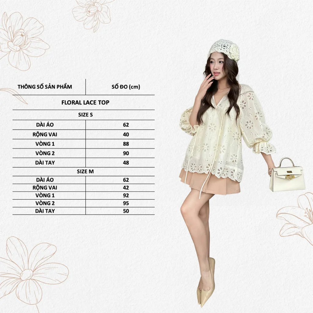Ảnh TUBYCATU |  Áo ren họa tiết hoa begie/ pink floral lace top 3