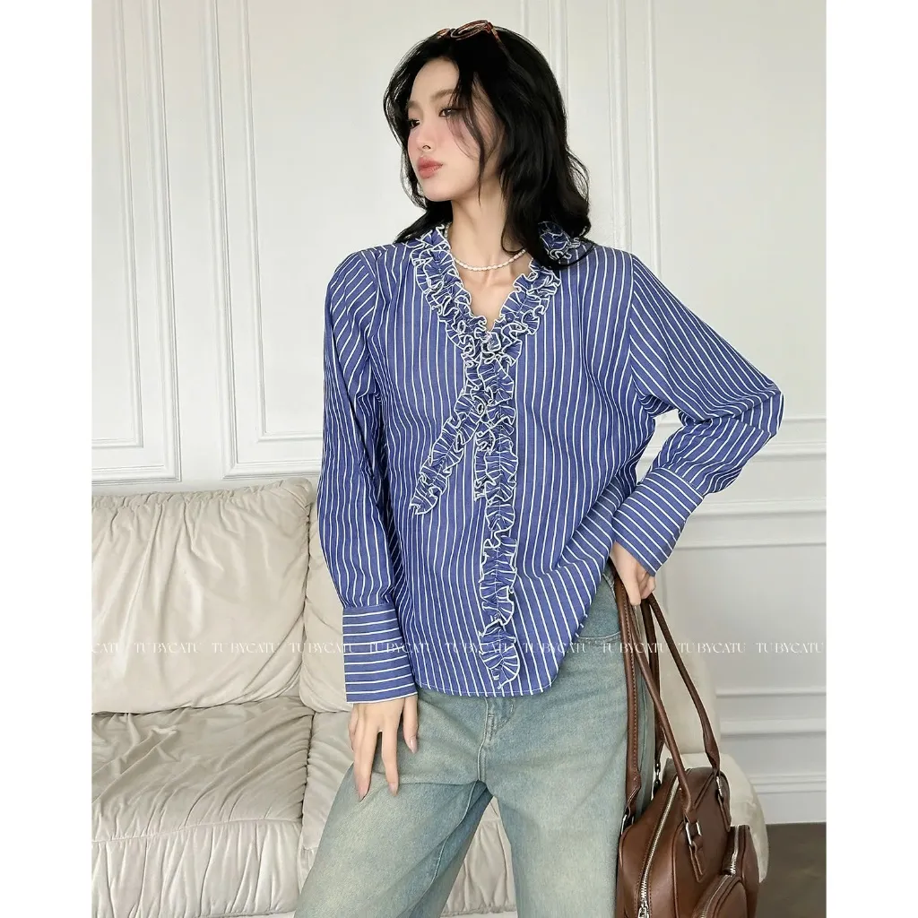 Ảnh TUBYCATU | Áo sơ mi sọc calista shirt phối bèo 1
