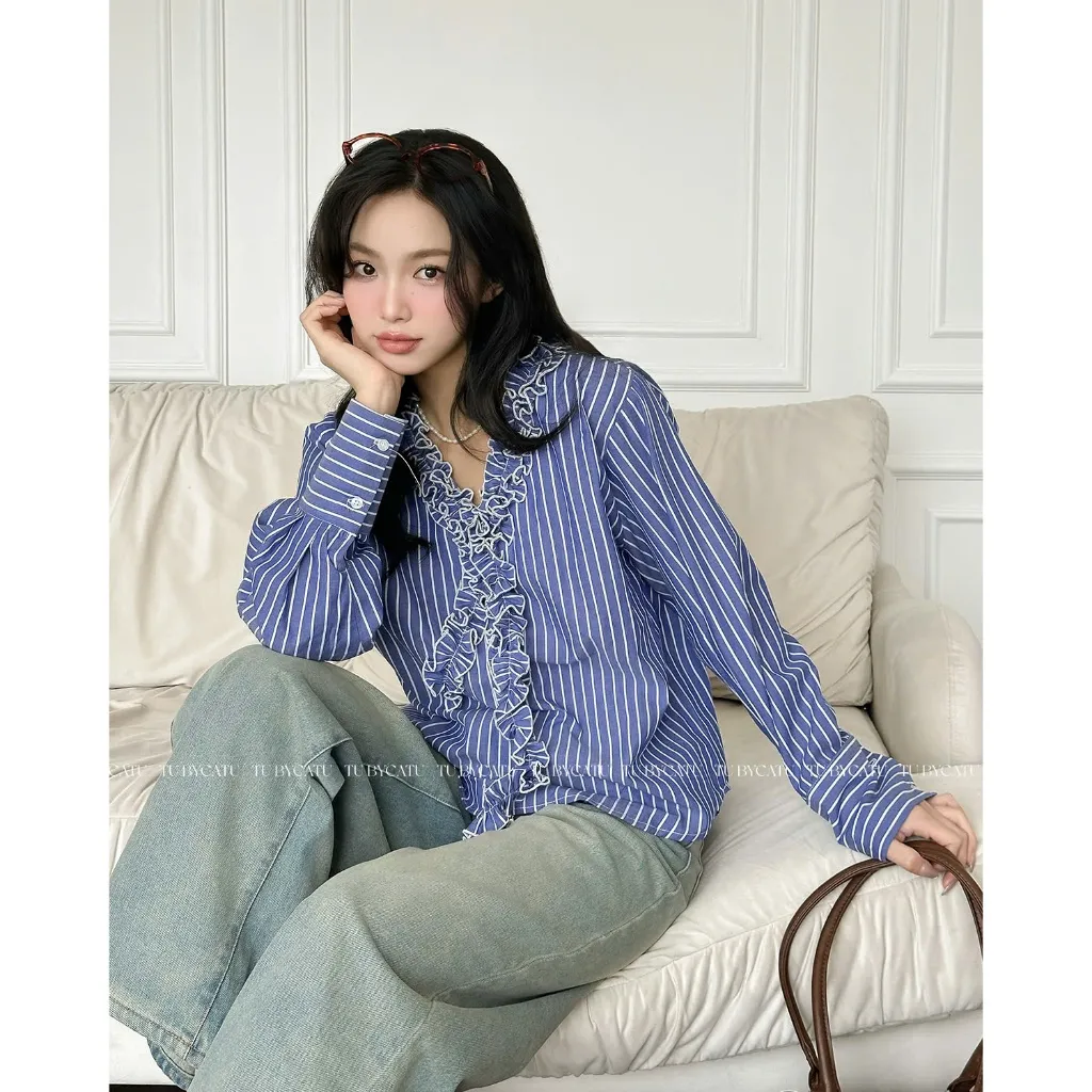 Ảnh TUBYCATU | Áo sơ mi sọc calista shirt phối bèo 2
