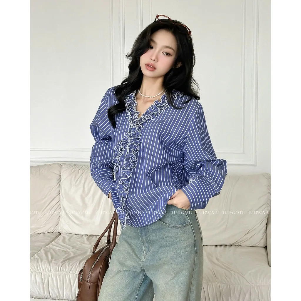 Ảnh TUBYCATU | Áo sơ mi sọc calista shirt phối bèo 3