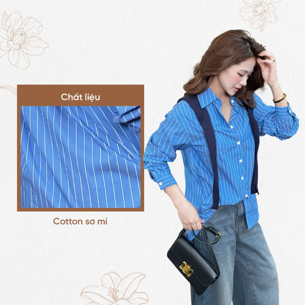 Ảnh TUBYCATU | Áo sơ mi sọc xanh tay dài (Không kèm khăn len) 3