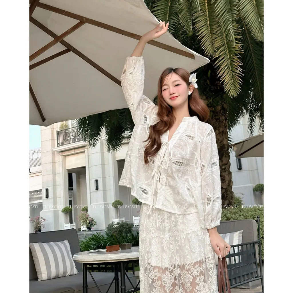 Ảnh TUBYCATU | Chân váy ren trắng/ đen Lace Maxi Skirt 4