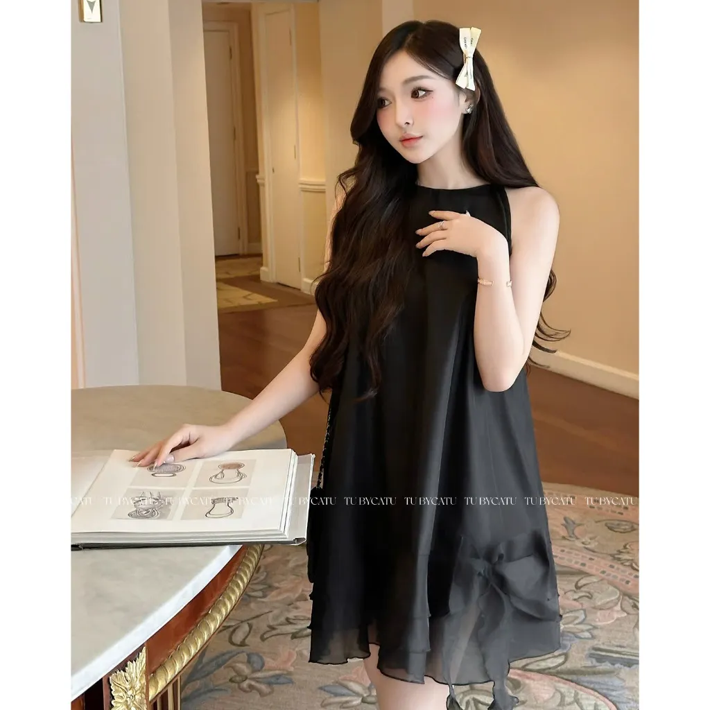 Ảnh TUBYCATU | Đầm sát nách organza đen lai bèo 1 nơ 2