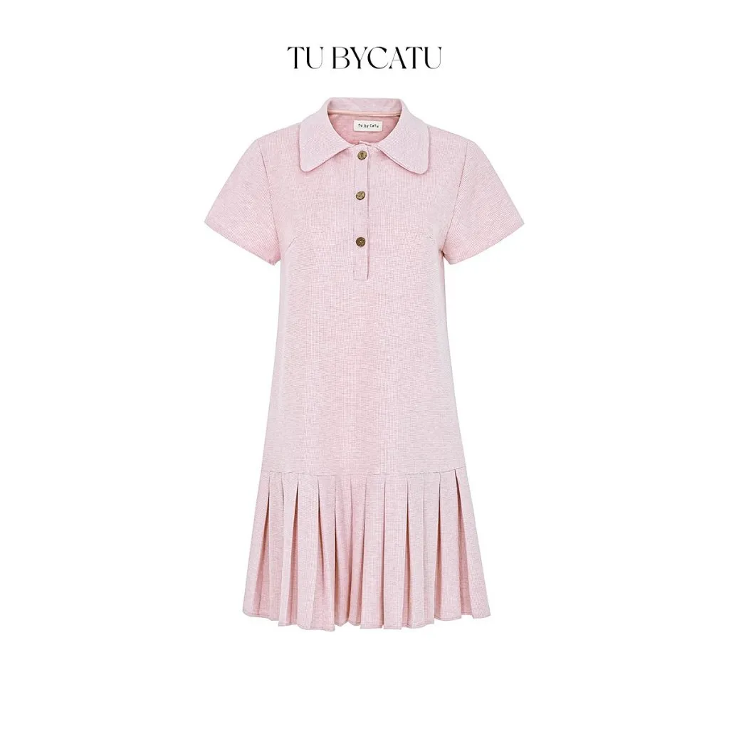 Ảnh TUBYCATU | Đầm sơ mi thun hồng/ kem tùng xếp 4