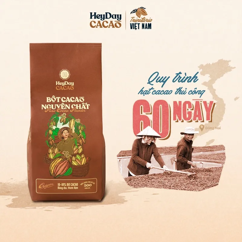 Ảnh Túi 500g Bột cacao nguyên chất Việt Nam 100% không đường Heyday - Dòng Origin thượng hạng 1
