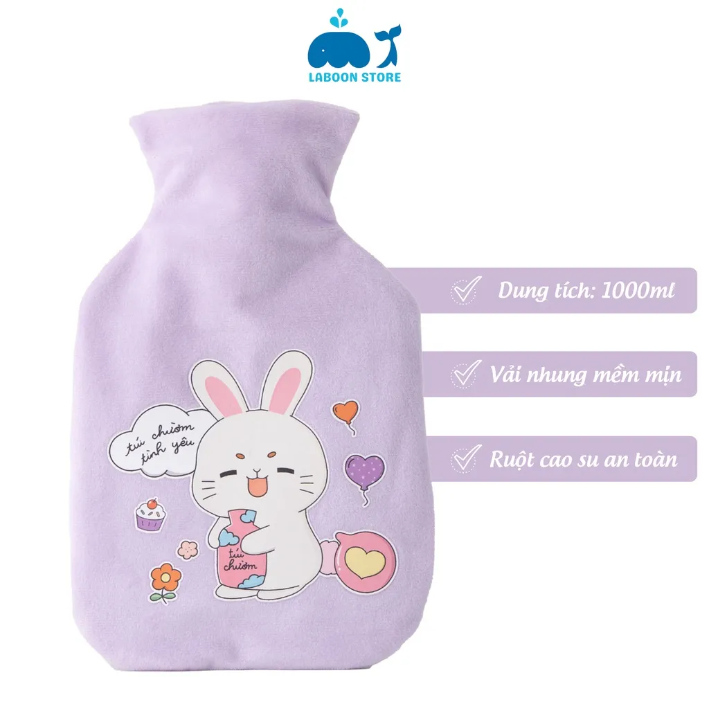 Ảnh Túi chườm đa năng Laboon, phiên bản hình thỏ tím 1000ml dễ thương tiện lợi cho bạn nữ 2