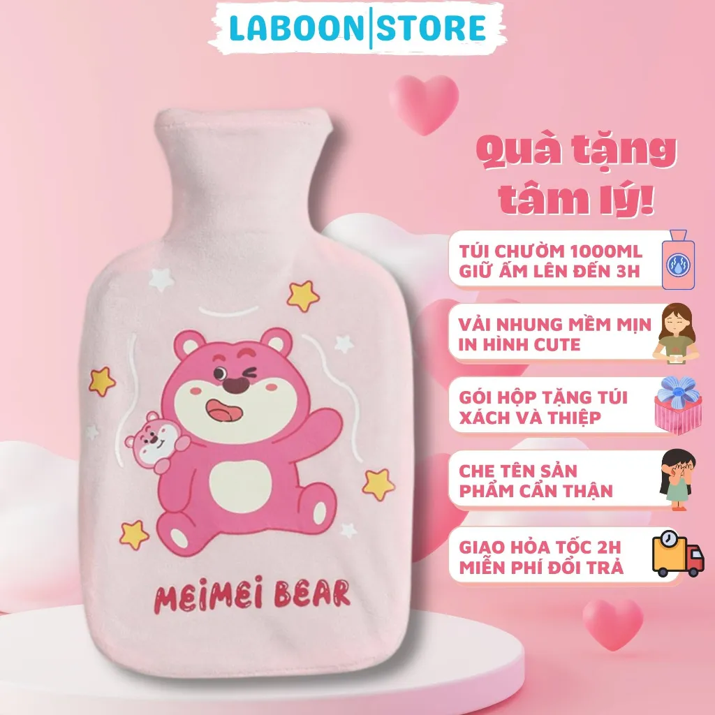 Ảnh Túi chườm đa năng Laboon, phiên bản hình thỏ tím 1000ml dễ thương tiện lợi cho bạn nữ 3