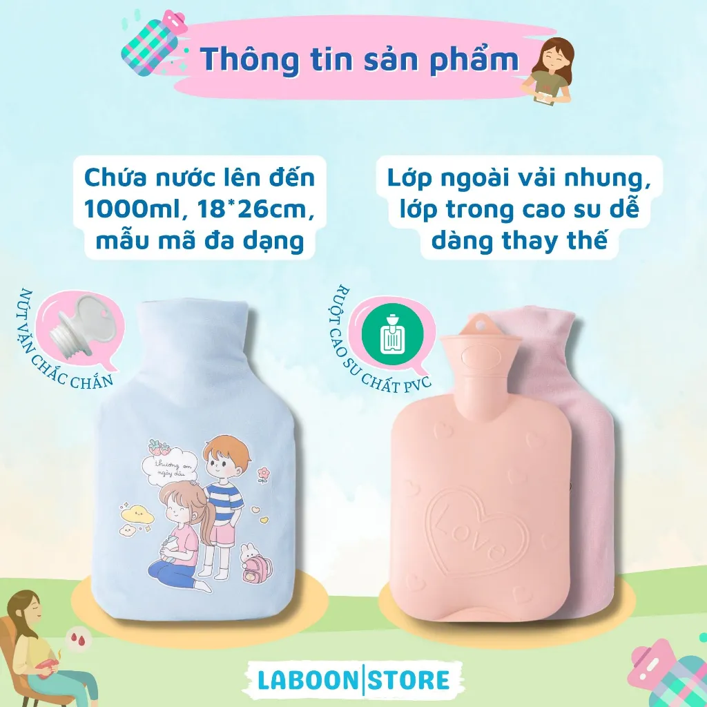 Ảnh Túi chườm đa năng Laboon, phiên bản hình thỏ tím 1000ml dễ thương tiện lợi cho bạn nữ 4