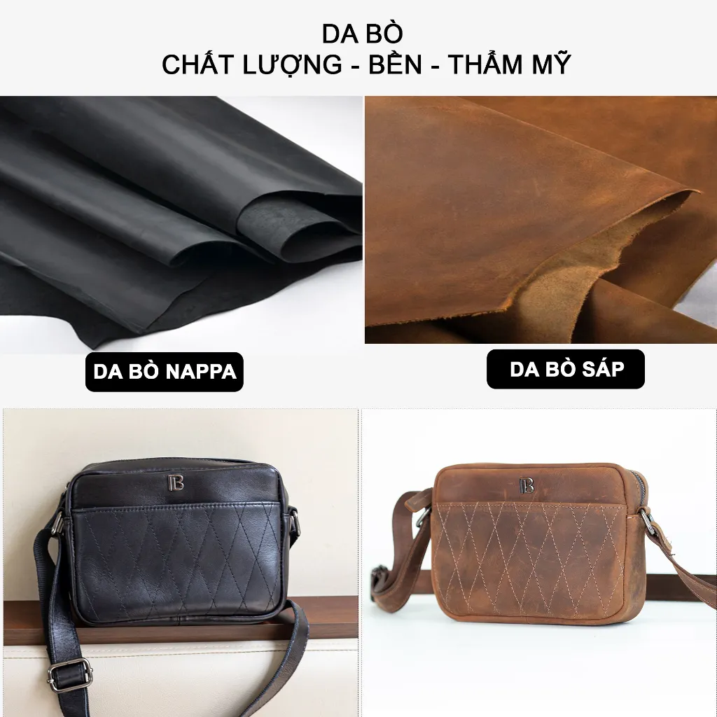 Ảnh Túi đeo chéo da bò Saturn Bụi Leather DC111a Da bò Nappa cao cấp 2