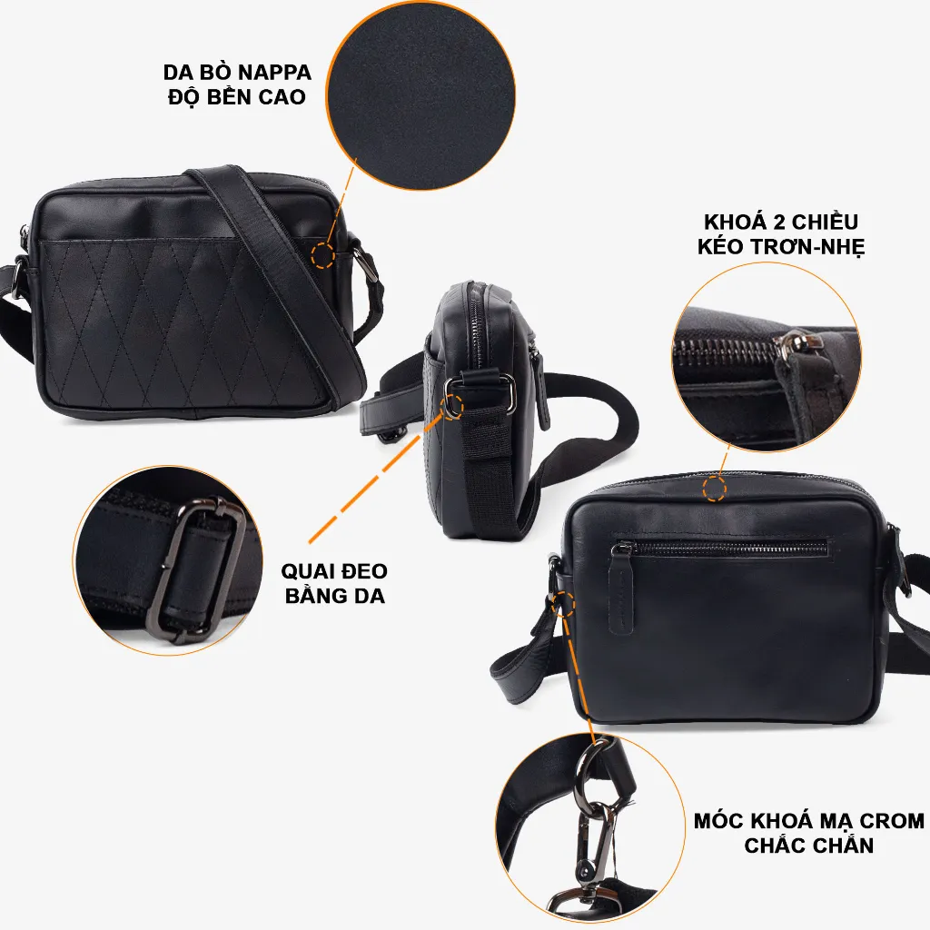 Ảnh Túi đeo chéo da bò Saturn Bụi Leather DC111a Da bò Nappa cao cấp 3