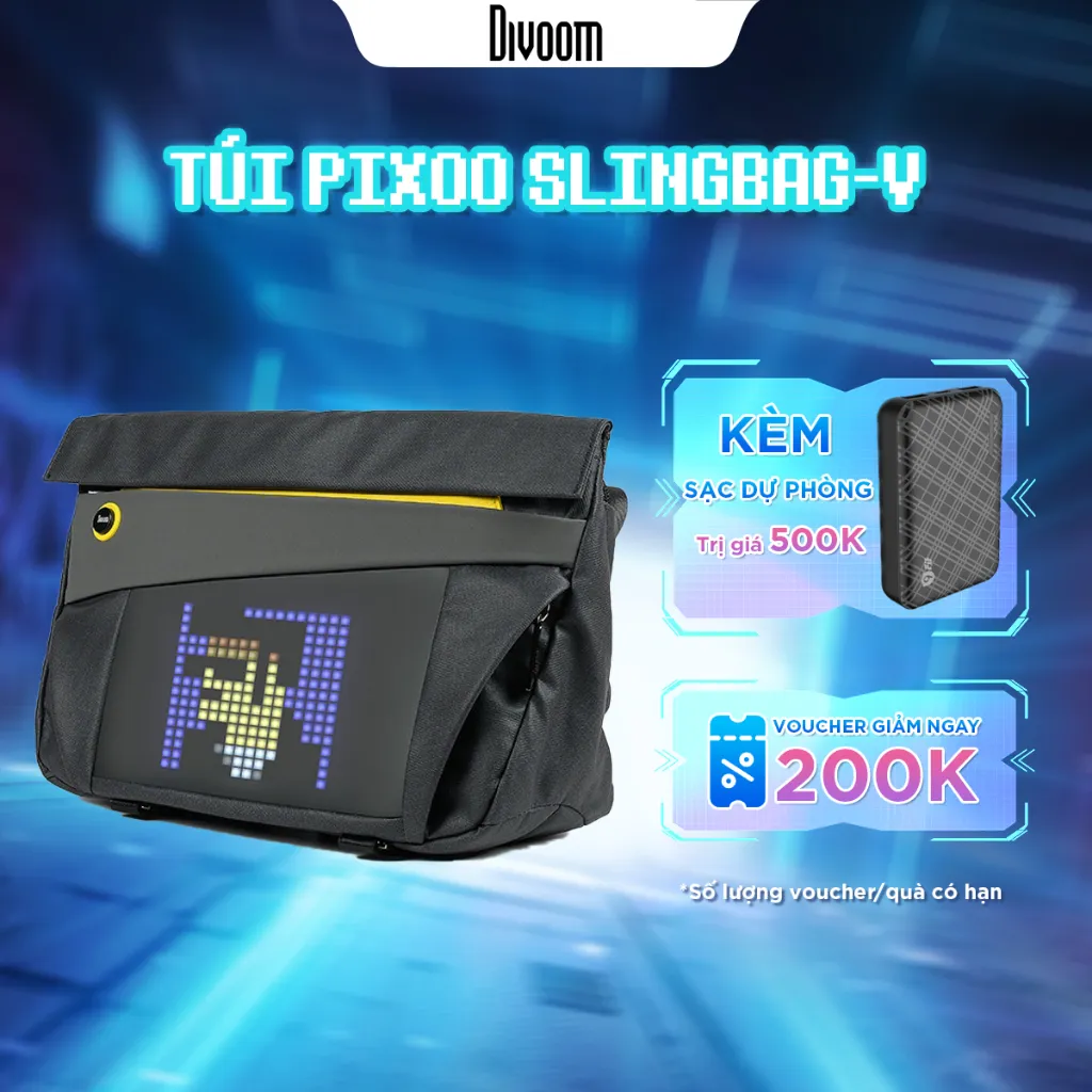 Ảnh Túi đeo chéo Divoom Pixoo Slingbag-V tích hợp màn hình LED 4.7 inch, đựng laptop/tablet 11 inch, chống nước chuẩn IP23. 1