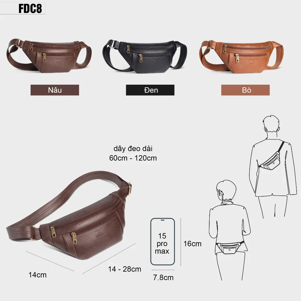 Ảnh Túi đeo chéo bao tử unisex thời trang trẻ FADODA FDC8 2