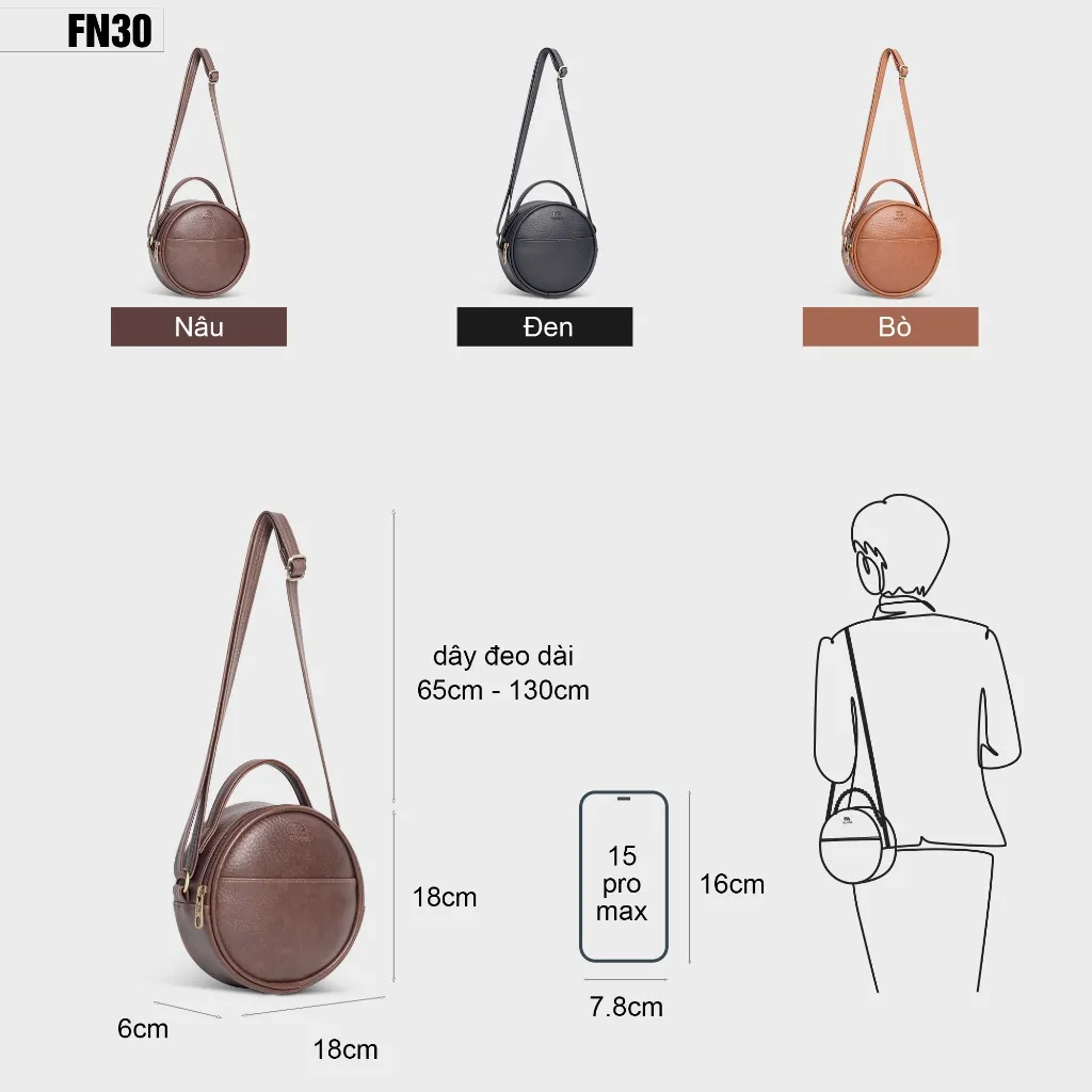 Ảnh Túi đeo chéo da nữ tròn mini FADODA FN30 2