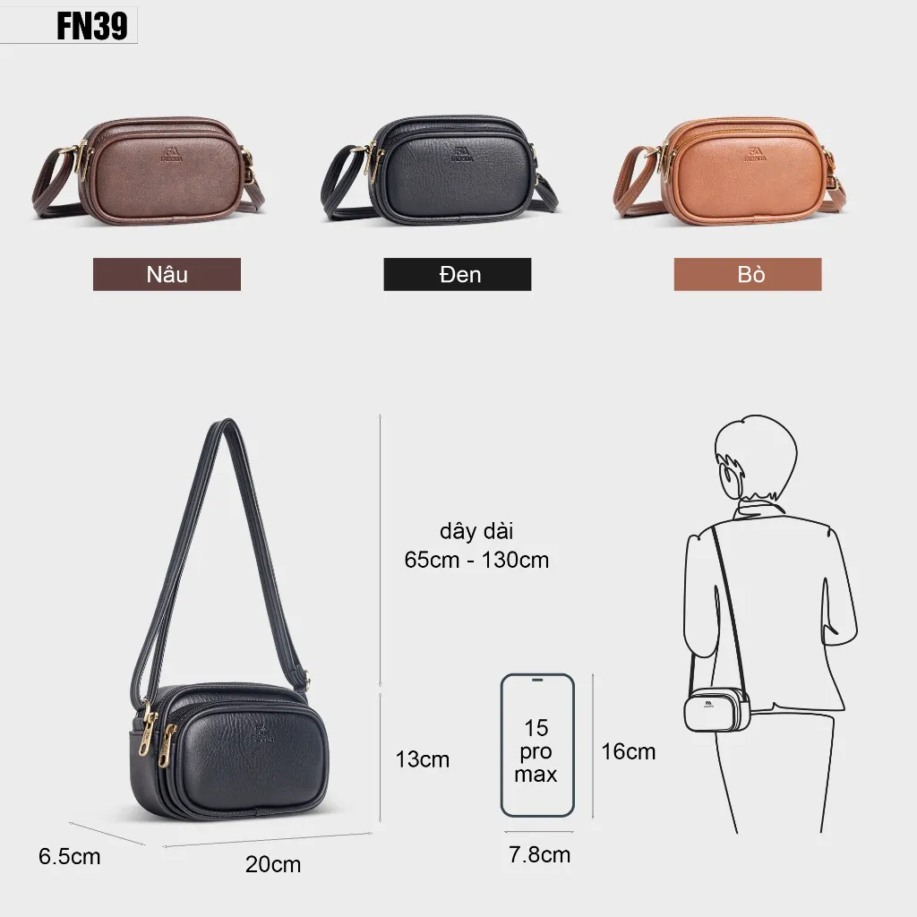Ảnh Túi đeo chéo da nữ đựng điện thoại thời trang Fadoda FN39 2