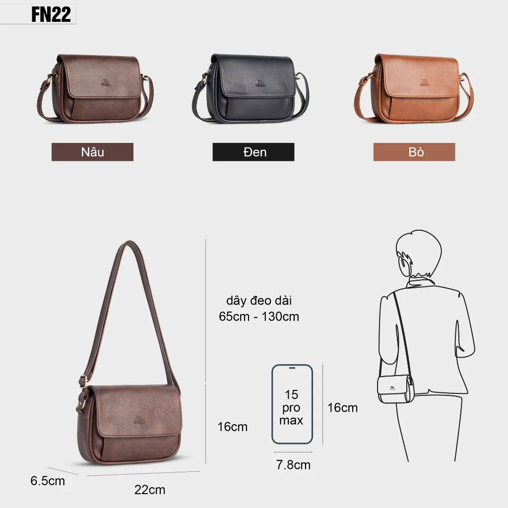 Ảnh Túi đeo chéo da thời trang cao cấp nhiều ngăn Fadoda FN22 2