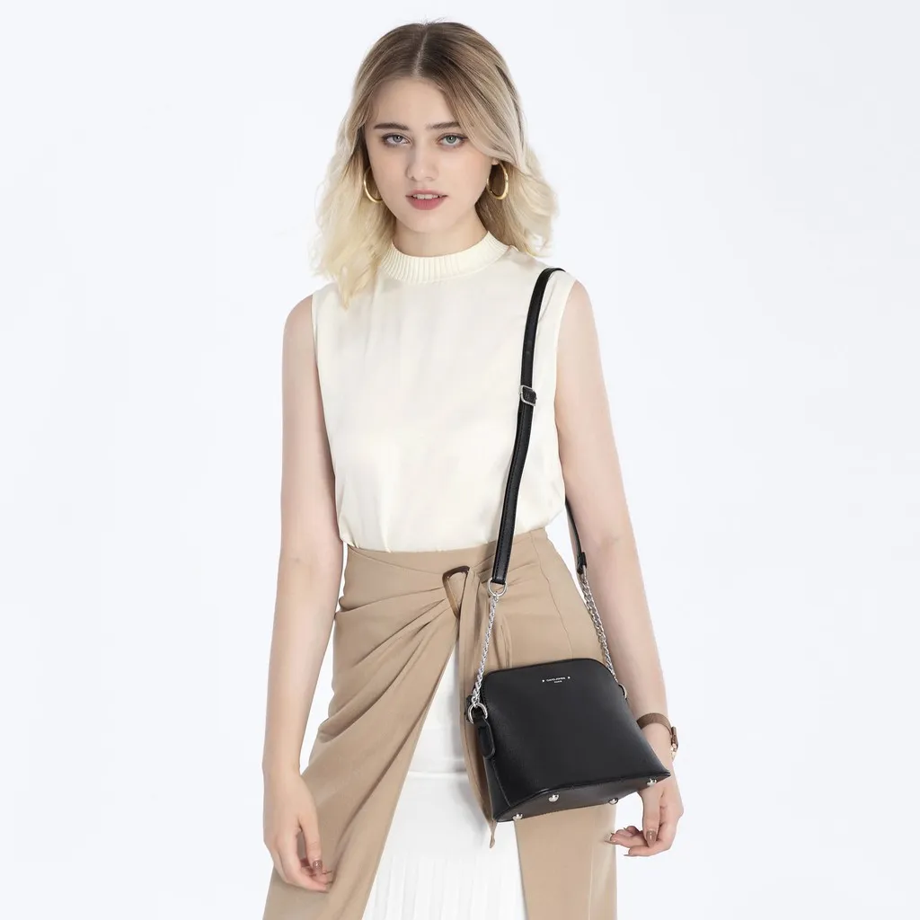 Ảnh Túi đeo chéo DAVID JONES từ da pu phối dây xích thời trang mùa xuân dành cho nữ 2