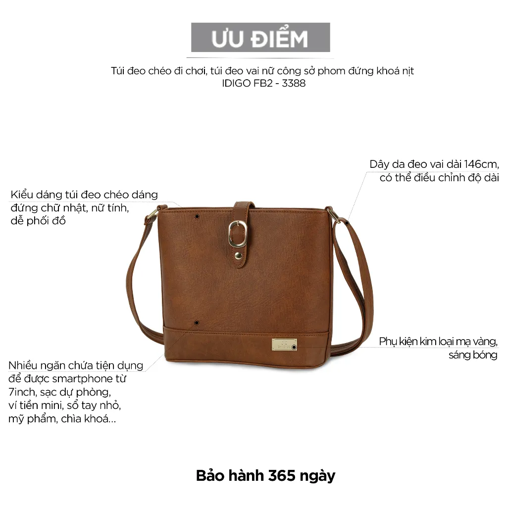 Ảnh Túi đeo chéo đi chơi phom đứng IDIGO FB2 - 3388 4
