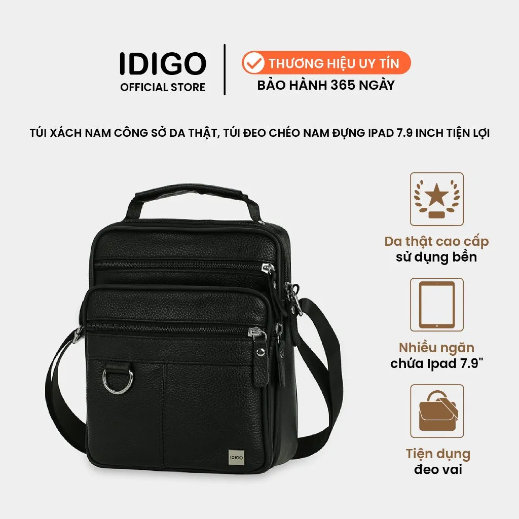 Ảnh Túi đeo chéo nam da thật phối khoen IDIGO MB1 - 6017 1