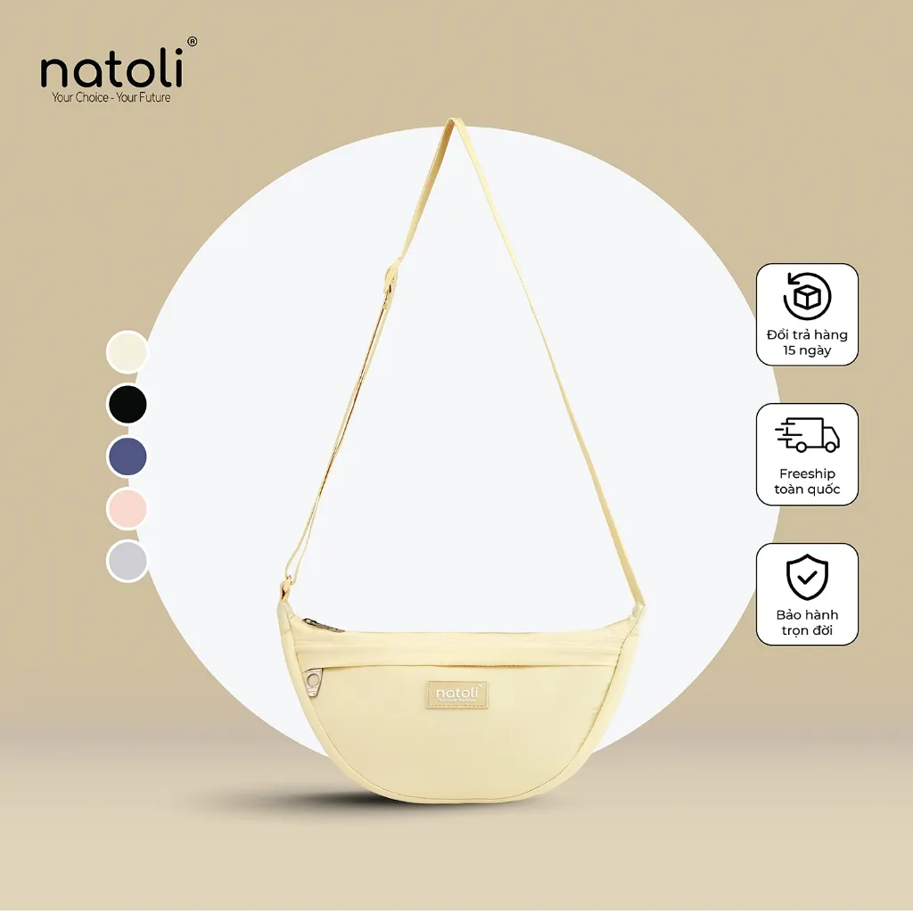 Ảnh Túi đeo chéo nữ hình bán nguyệt NATOLI túi bánh bao chần bông vải canvas chống nước tốt-Soft Touch Crossbag T26 1