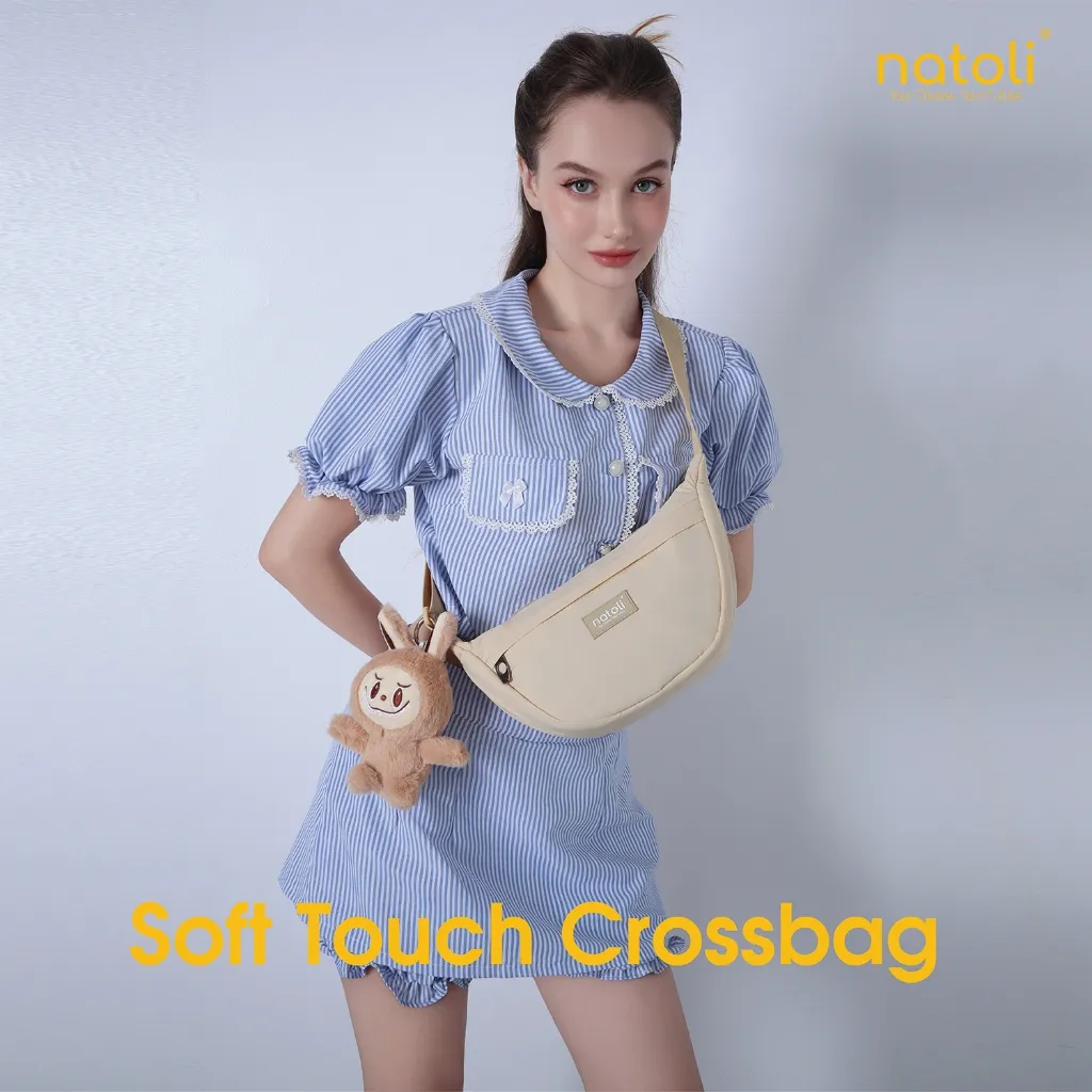 Ảnh Túi đeo chéo nữ hình bán nguyệt NATOLI túi bánh bao chần bông vải canvas chống nước tốt-Soft Touch Crossbag T26 2