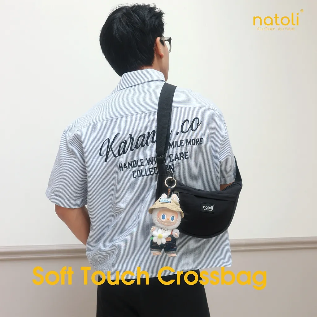 Ảnh Túi đeo chéo nữ hình bán nguyệt NATOLI túi bánh bao chần bông vải canvas chống nước tốt-Soft Touch Crossbag T26 3