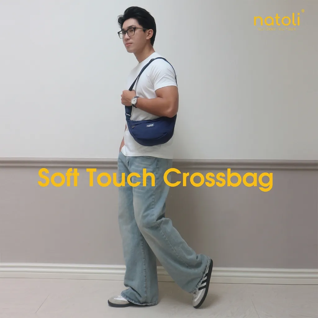 Ảnh Túi đeo chéo nữ hình bán nguyệt NATOLI túi bánh bao chần bông vải canvas chống nước tốt-Soft Touch Crossbag T26 4