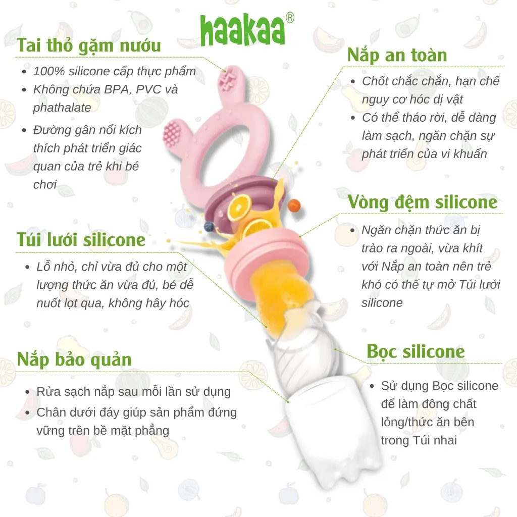 Ảnh Túi Nhai Ăn Dặm Chống Hóc Cao Cấp Cho Bé Silicone Haakaa, New Zealand. Núm Size L 3