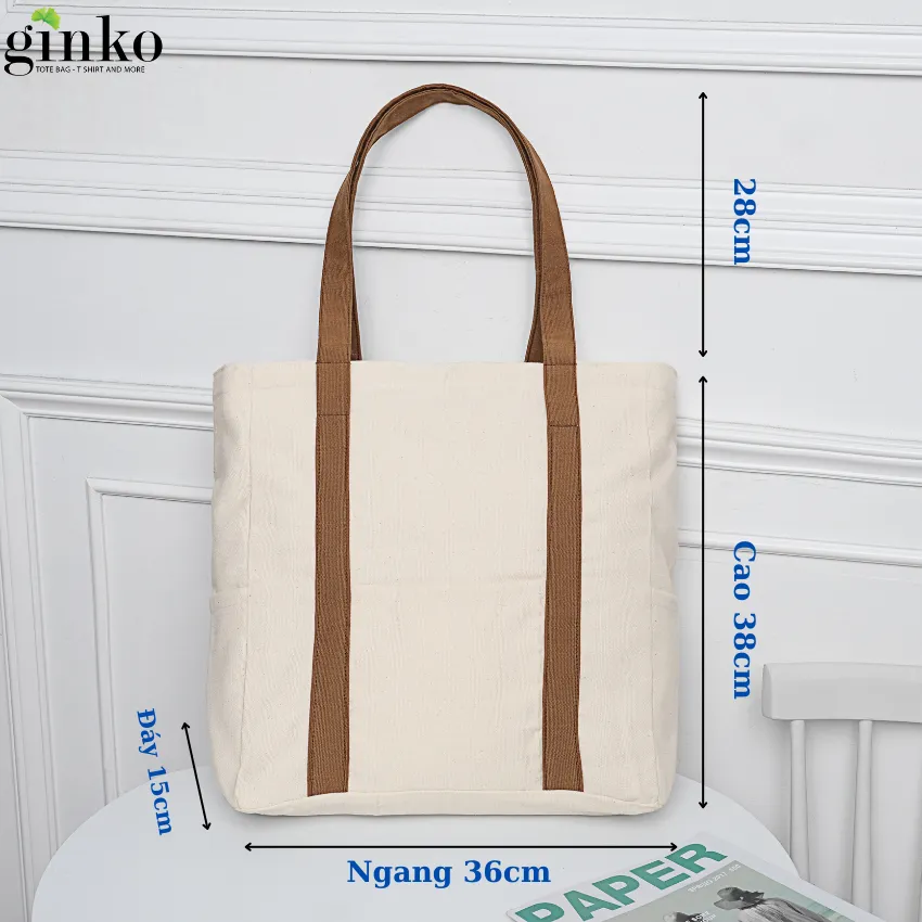 Review Túi Tote Canvas GINKO Unisex Khóa Kéo - Phong Cách Hàn Quốc