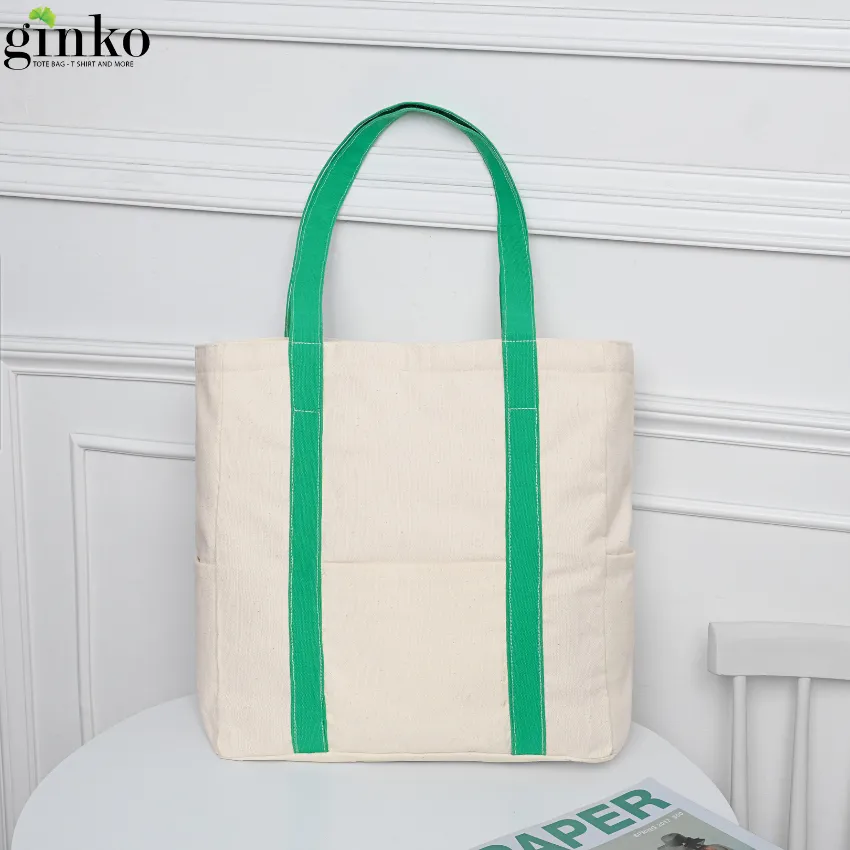 Ảnh Túi Tote Canvas GINKO Unisex Có Dây Kéo Khóa ( túi con) Phong Cách Hàn Quốc Mẫu Trơn KT36x38x15 4