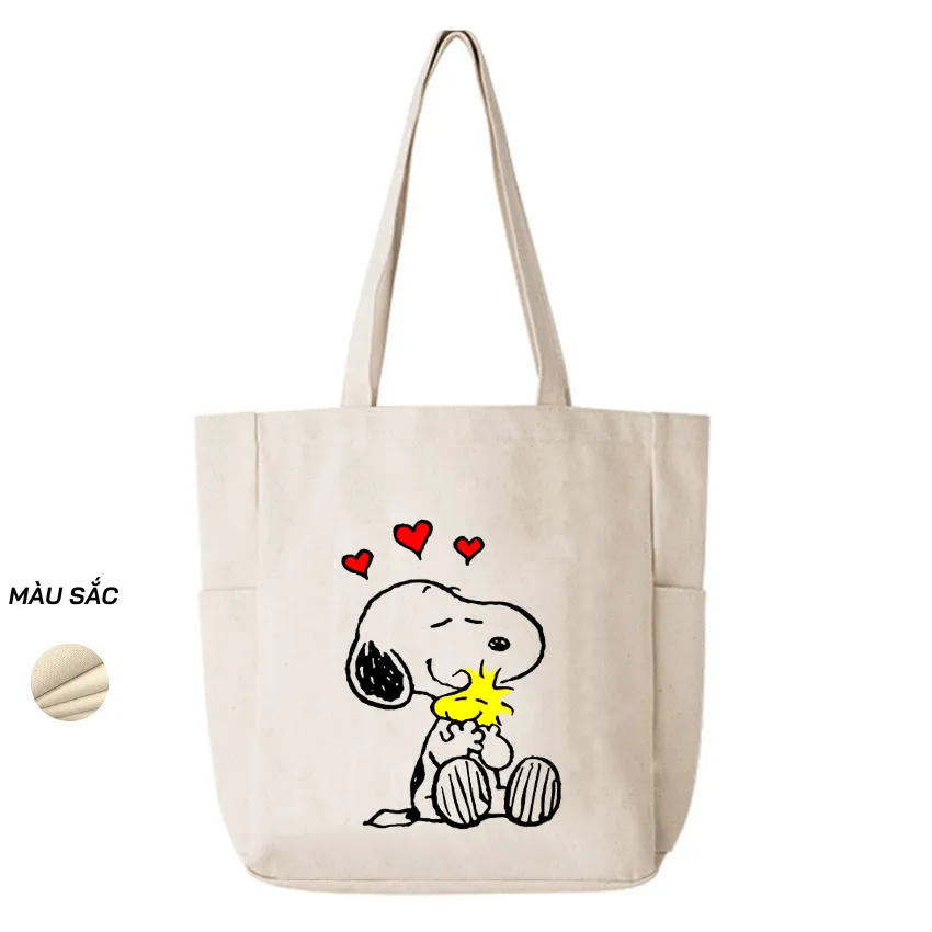 Ảnh Túi Tote Canvas GINKO Unisex Có Dây Kéo ( túi con) Phong Cách Hàn Quốc In Hình SNOOPY ( Nhiều Mẫu ) 3