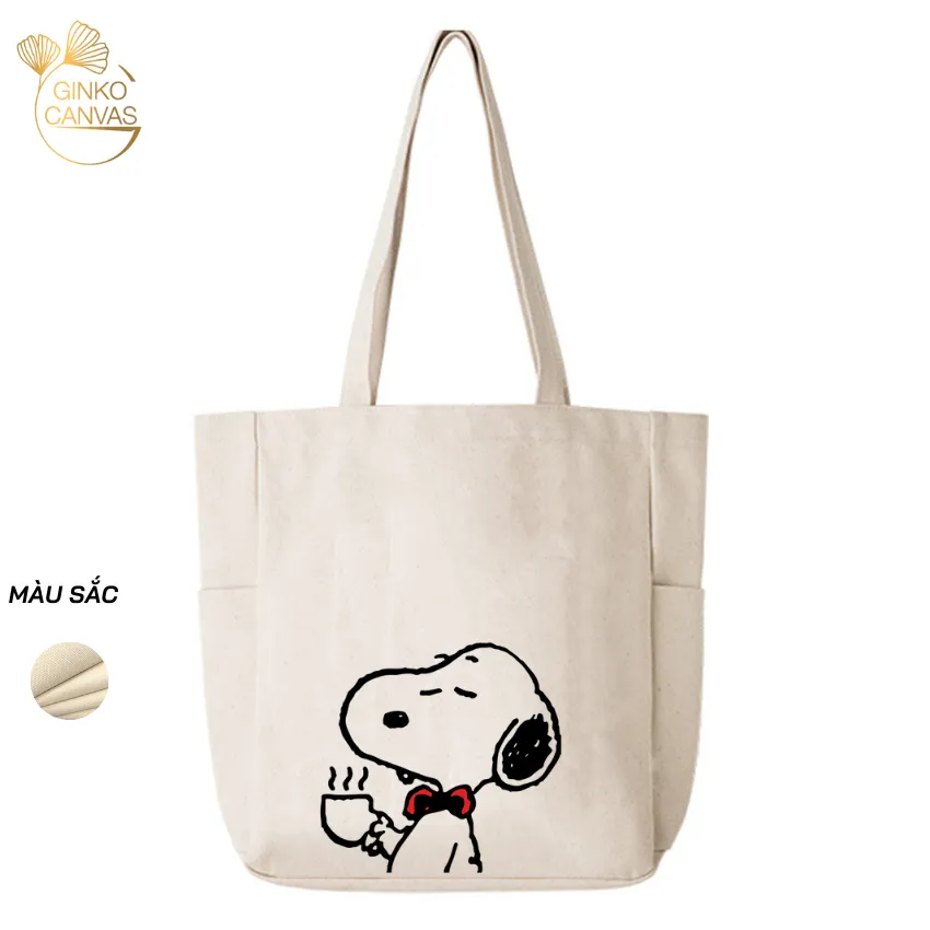 Ảnh Túi Tote Canvas GINKO Unisex Có Dây Kéo Khóa ( túi con) Phong Cách Hàn Quốc In Hình Snoopy- HM102 2