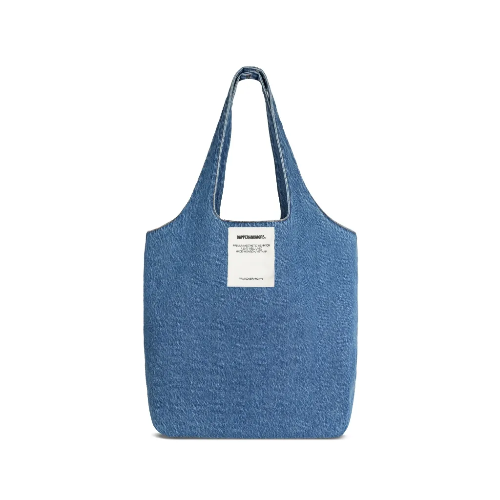 Ảnh Túi Tote Jean DAPPERANDMORE Embroidered Denim Tote - Chất Denim Dày Dặn Thêu Chữ Sắc Nét - D&M Urban 2