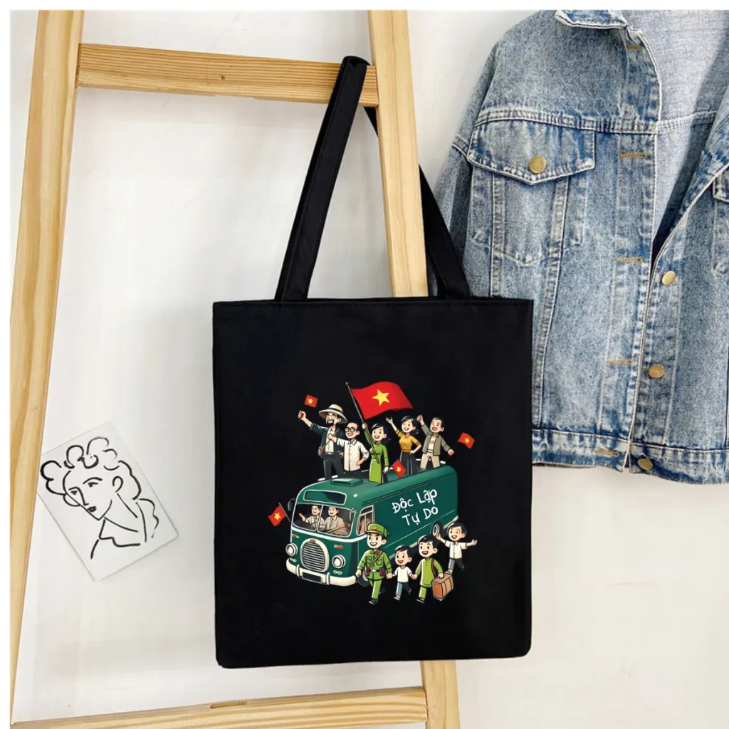 Ảnh Túi Tote Tôi yêu Việt Nam  - Túi vải canvas có túi phụ và khoá kéo đựng vừa A4 và laptop (33x37cm) - TOTE21 1