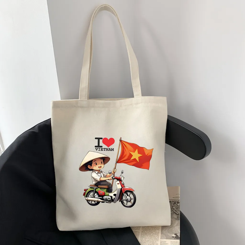 Ảnh Túi Tote Tôi yêu Việt Nam  - Túi vải canvas có túi phụ và khoá kéo đựng vừa A4 và laptop (33x37cm) - TOTE21 2