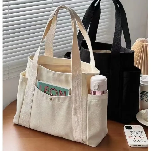 Ảnh Túi tote túi vải canvas HARAS có ngăn phụ túi đeo vai đi học đi chơi thời trang Hàn Quốc đựng vừa khổ A4 laptop 1