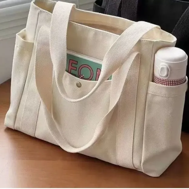 Ảnh Túi tote túi vải canvas HARAS có ngăn phụ túi đeo vai đi học đi chơi thời trang Hàn Quốc đựng vừa khổ A4 laptop 2