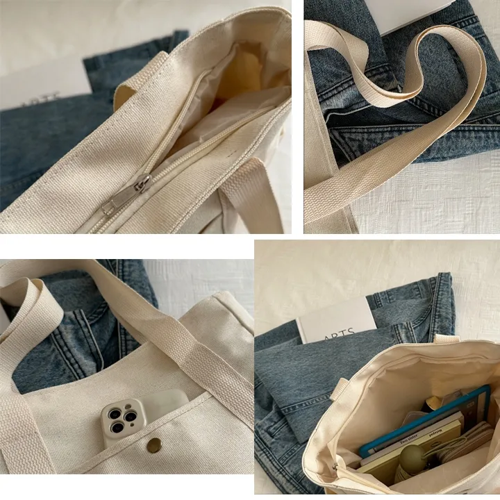 Ảnh Túi tote túi vải canvas HARAS có ngăn phụ túi đeo vai đi học đi chơi thời trang Hàn Quốc đựng vừa khổ A4 laptop 3