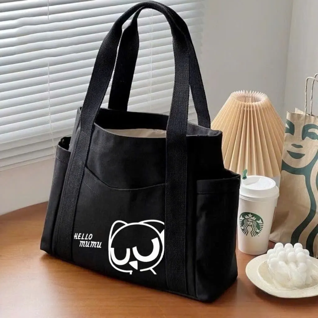 Ảnh Túi tote túi vải canvas phong cách Hàn quốc, có khóa miệng ngăn phụ bên trong thời trang ulzzang HARAS 2