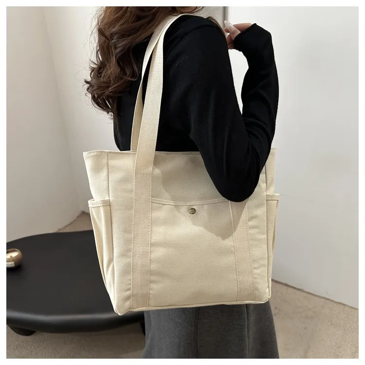 Ảnh Túi tote túi vải canvas phong cách Hàn quốc, có khóa miệng ngăn phụ bên trong thời trang ulzzang HARAS 4