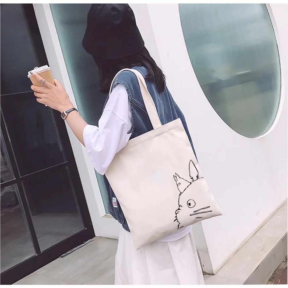 Ảnh Túi tote Vải Canvas GINKO Kiểu Basic có dây kéo khóa ( túi con bên trong ) In Hình Totoro M47-G127 3