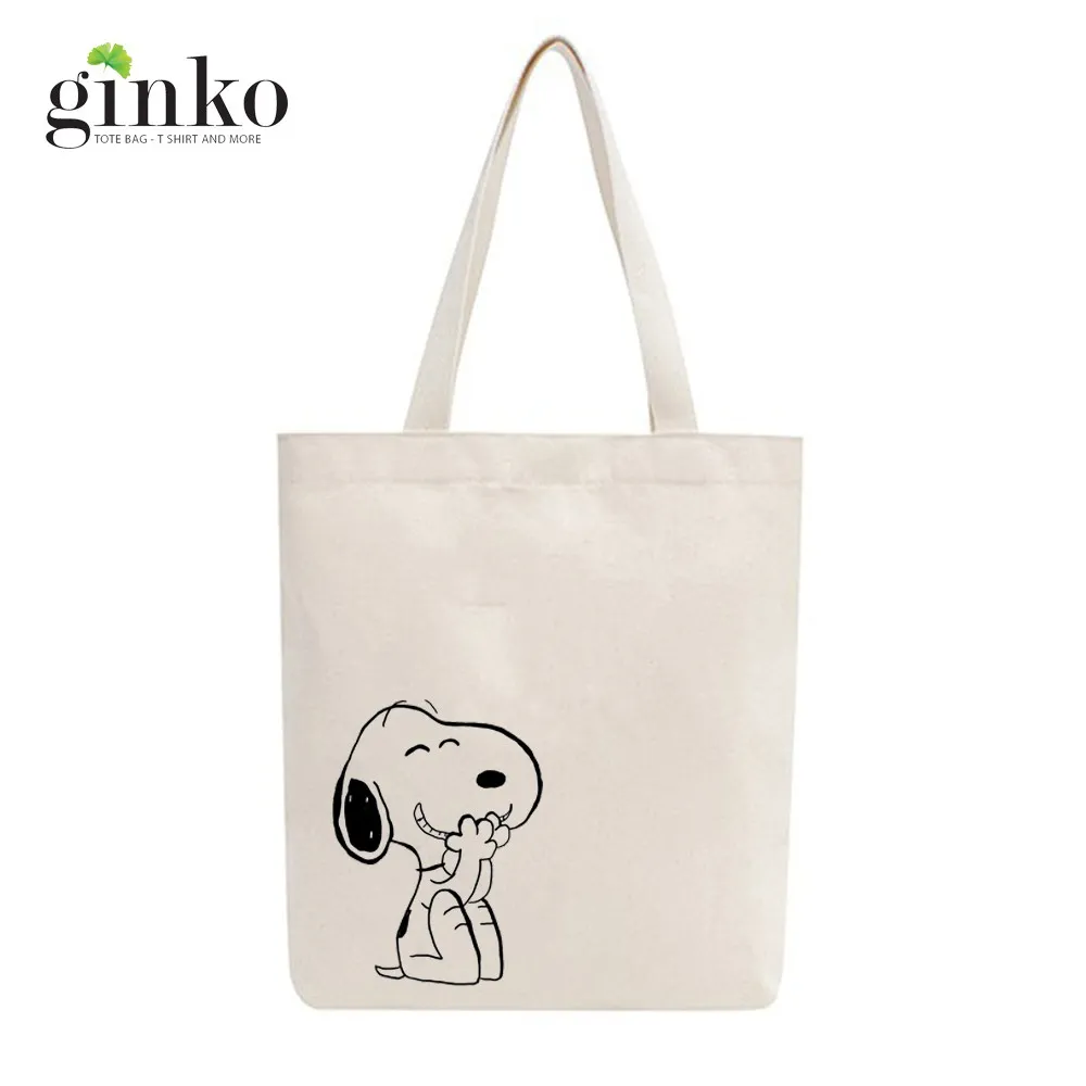 Ảnh Túi Tote Vải Mộc GINKO Có Dây Kéo Khóa ( túi con bên trong ) In Hình Snoopy M20 2