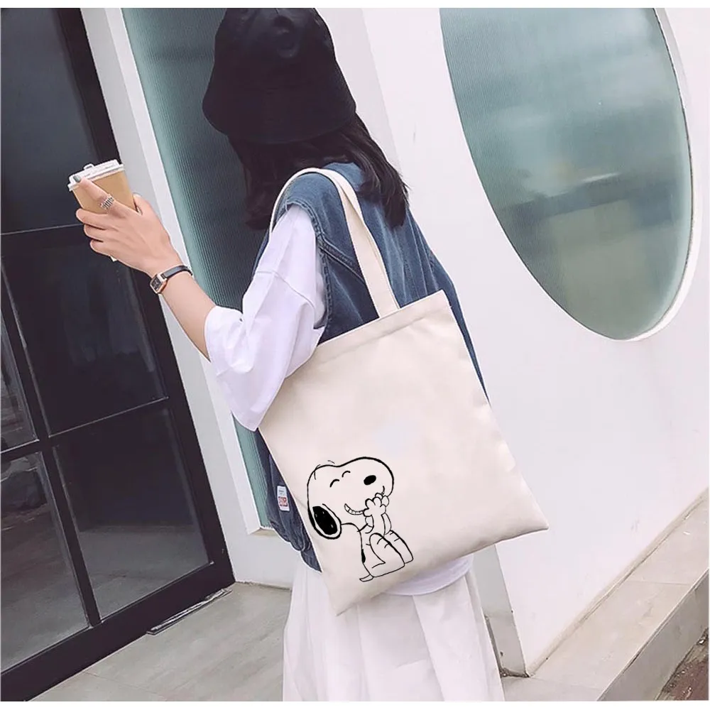 Ảnh Túi Tote Vải Mộc GINKO Có Dây Kéo Khóa ( túi con bên trong ) In Hình Snoopy M20 3