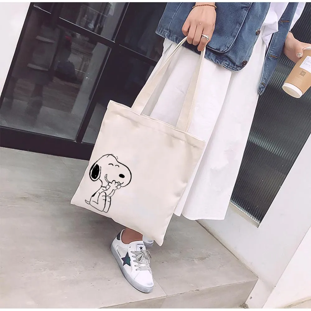 Ảnh Túi Tote Vải Mộc GINKO Có Dây Kéo Khóa ( túi con bên trong ) In Hình Snoopy M20 4