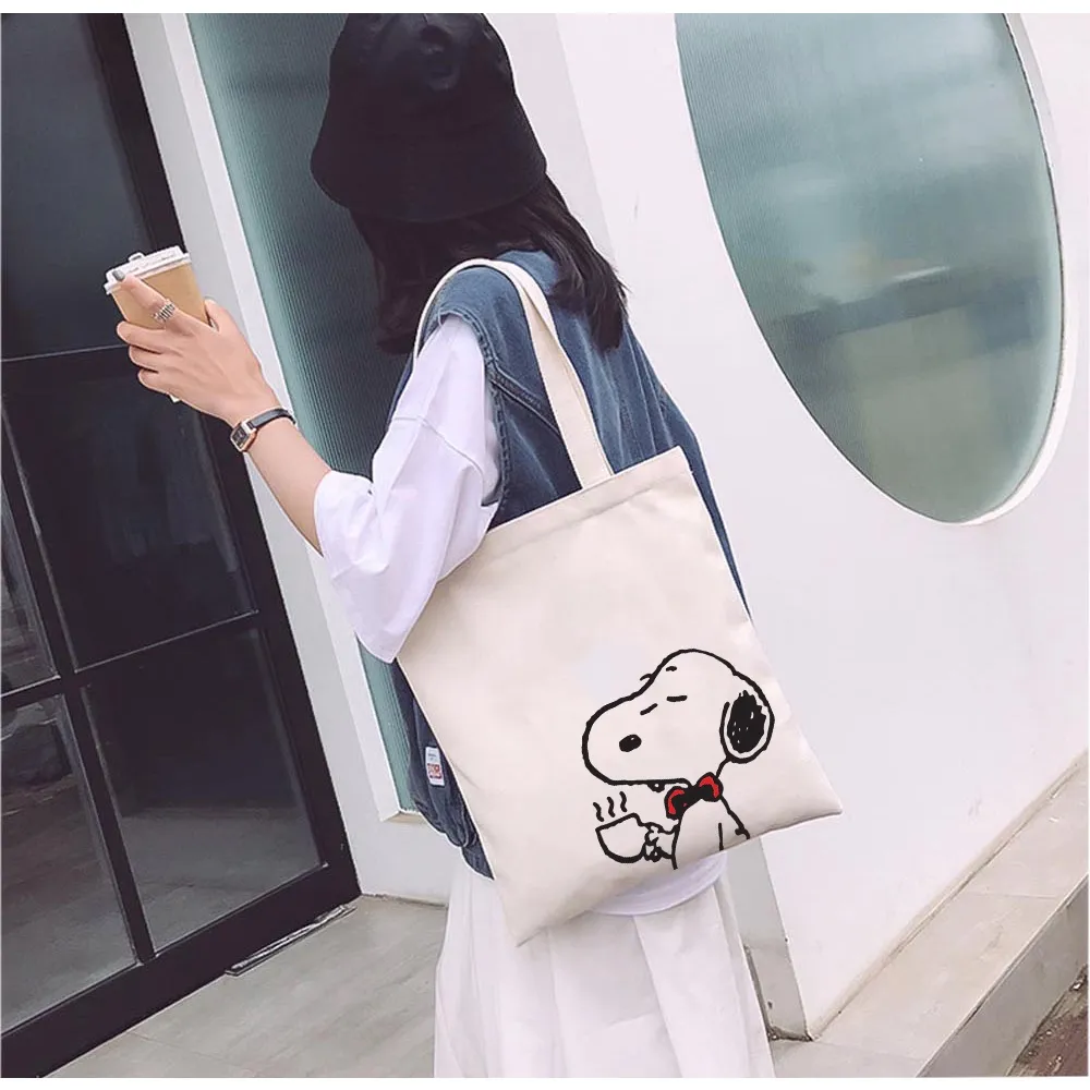 Ảnh Túi tote vải mộc GINKO có dây kéo khóa miệng túi ( túi con ) in hình Snoopy and Friends M102 3
