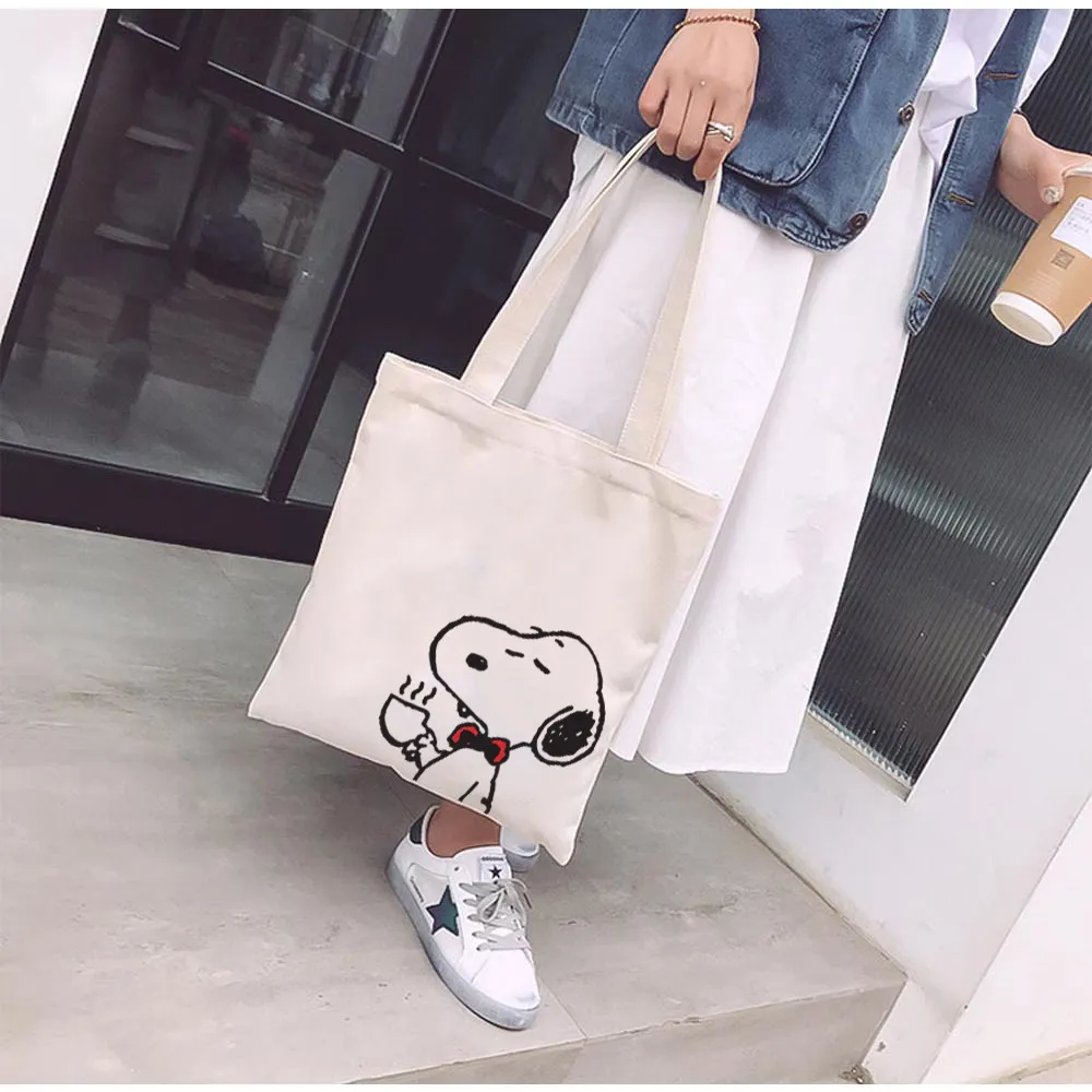 Ảnh Túi tote vải mộc GINKO có dây kéo khóa miệng túi ( túi con ) in hình Snoopy and Friends M102 4