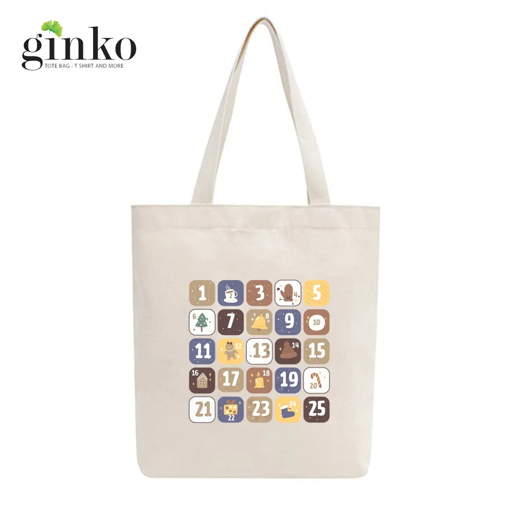 Ảnh Túi Tote Vải Mộc GINKO Kiểu Basic Có Dây Kéo Khóa ( túi con ) In Hình Merry Chrismas M83 2