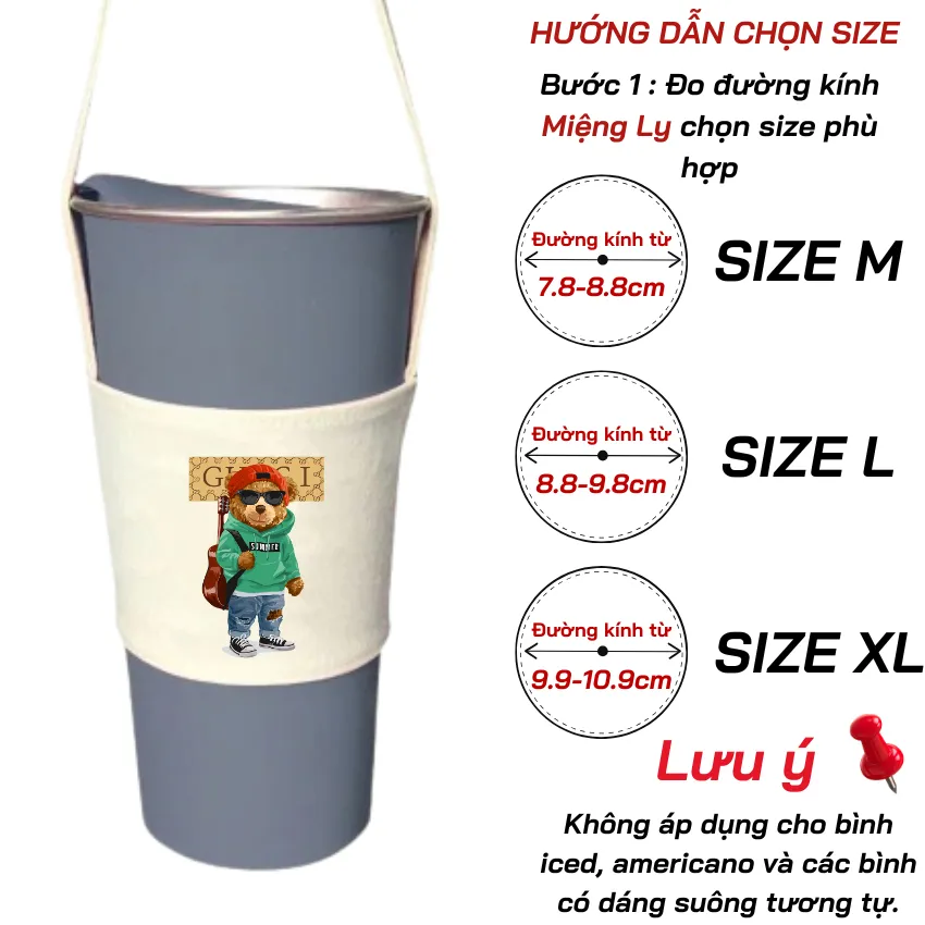 Ảnh Túi treo ly, cốc (Cup Holder) Ginko Canvas in hình gấu teddy ( nhiều mẫu) 3