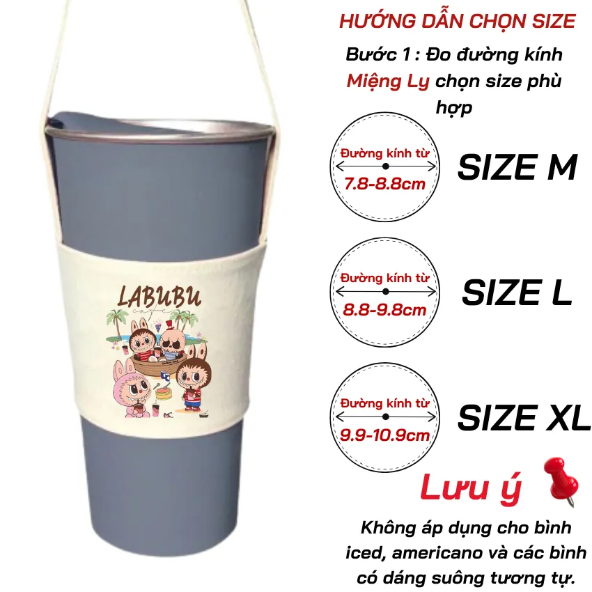 Ảnh Túi treo ly cốc (cup holder) Ginko Canvas in hình LABUBU ( nhiều size) 2