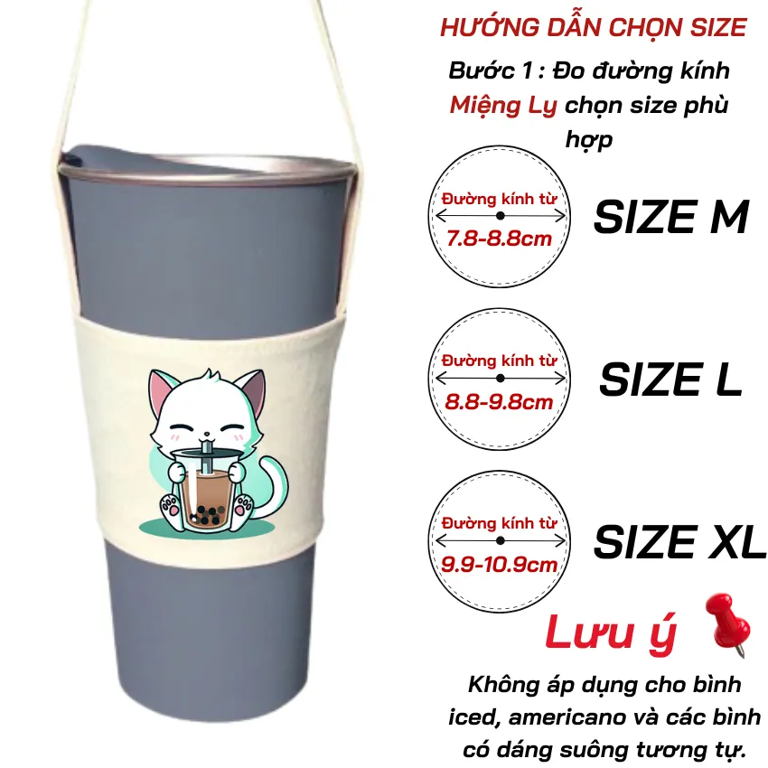 Ảnh Túi treo ly cốc (cup holder) Ginko Canvas in hình Gấu Hoa - Mèo chibi ( nhiều size) 2
